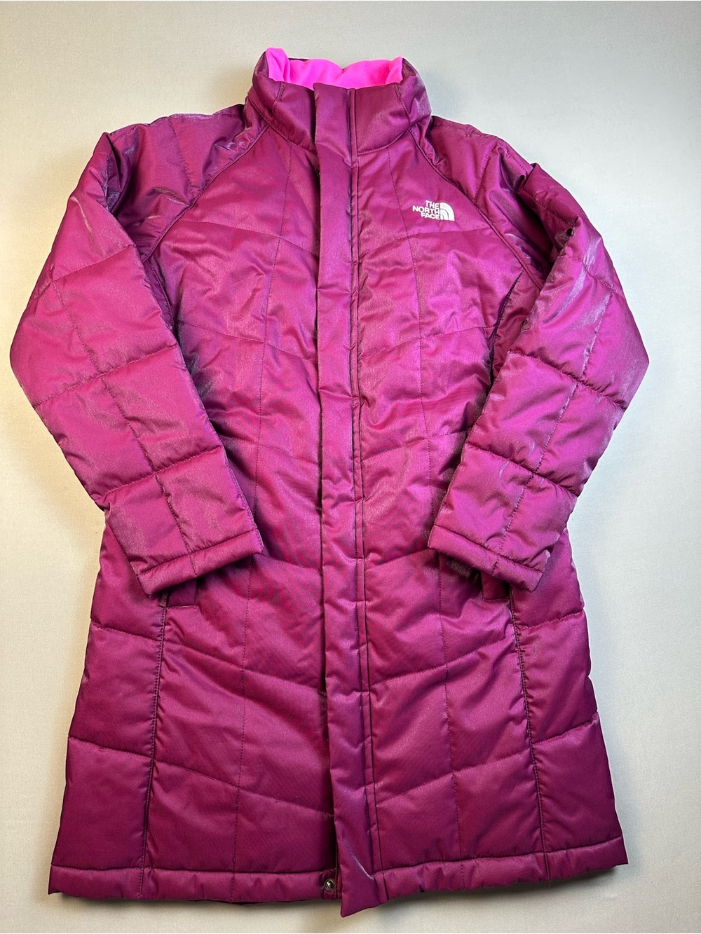 The North Face Quilted Parka, Fleece Lined, Shimmery Magenta - Girls Large 14/16